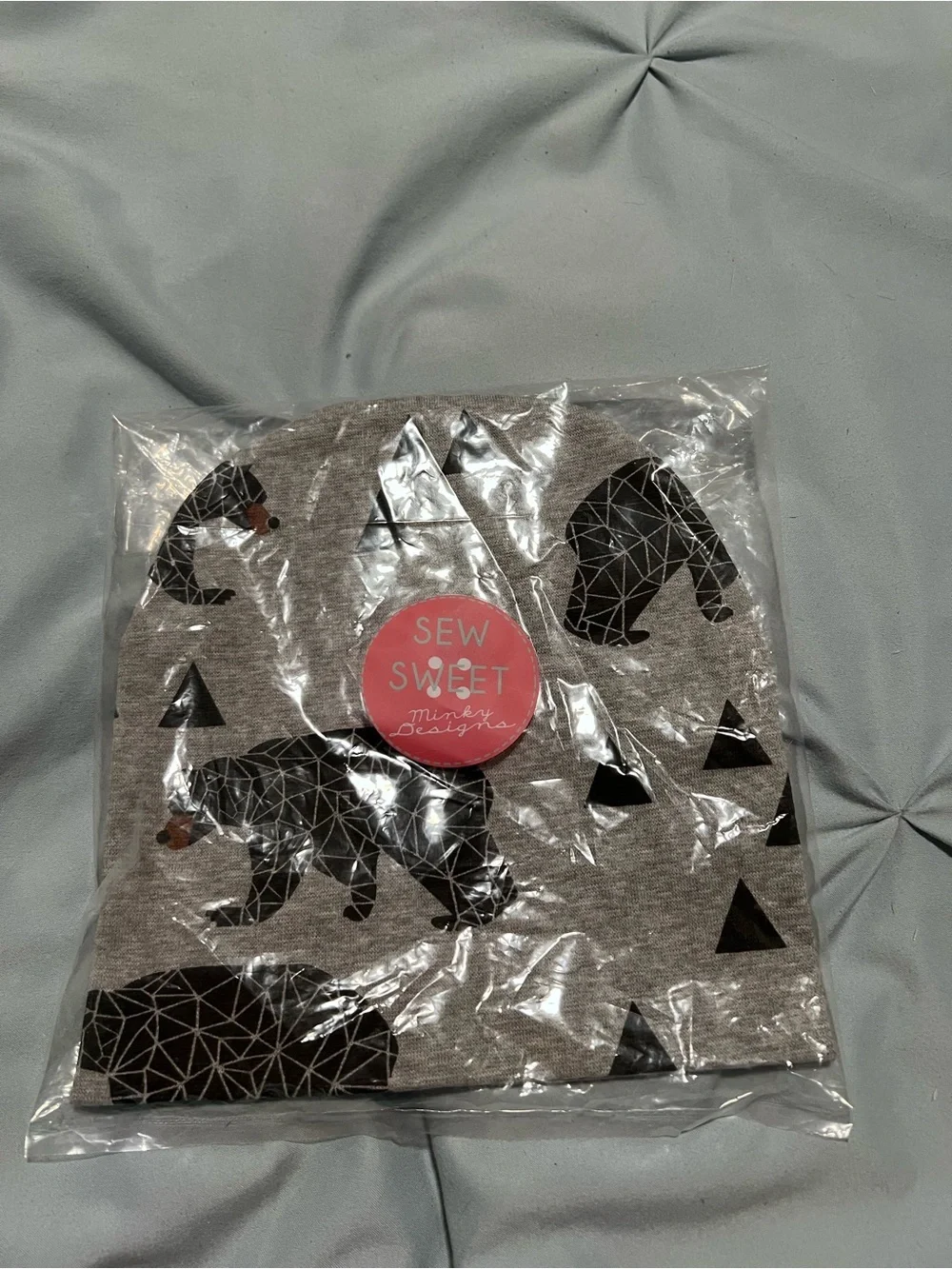 Kids Grey Bear Print Beanie Hat